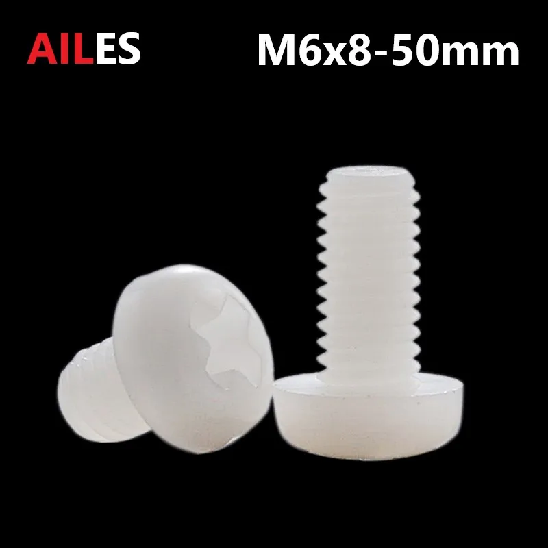 

M6 White Nylon Phillips Pan Head Screws 6mm x 8 10 12 15 18 20 25 30 35 40 50mm PA66 Plastic Cross Recessed Round Head Bolts