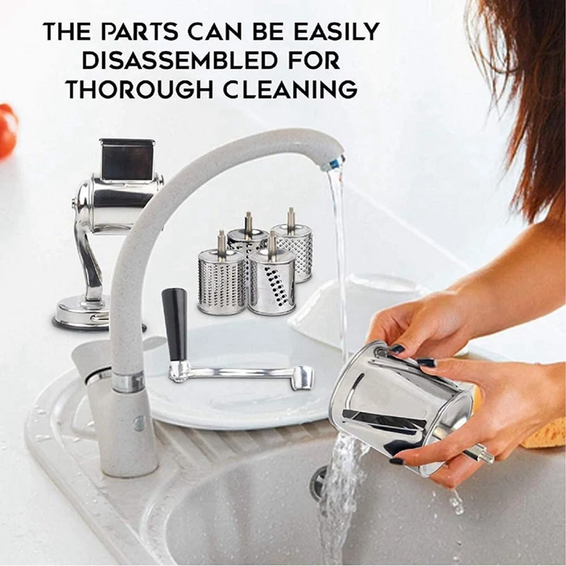 

Stainless Steel Cheese Grater, Rotary Chopper, Vegetable Shredder Salad Slicer Multi-Use Hand Grater Grinder 5 Blades