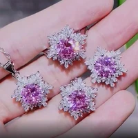 luxury colorful gemstone jewelry sets for women 925 silver snowflakes pendant necklace stud earring ring set party accessoires