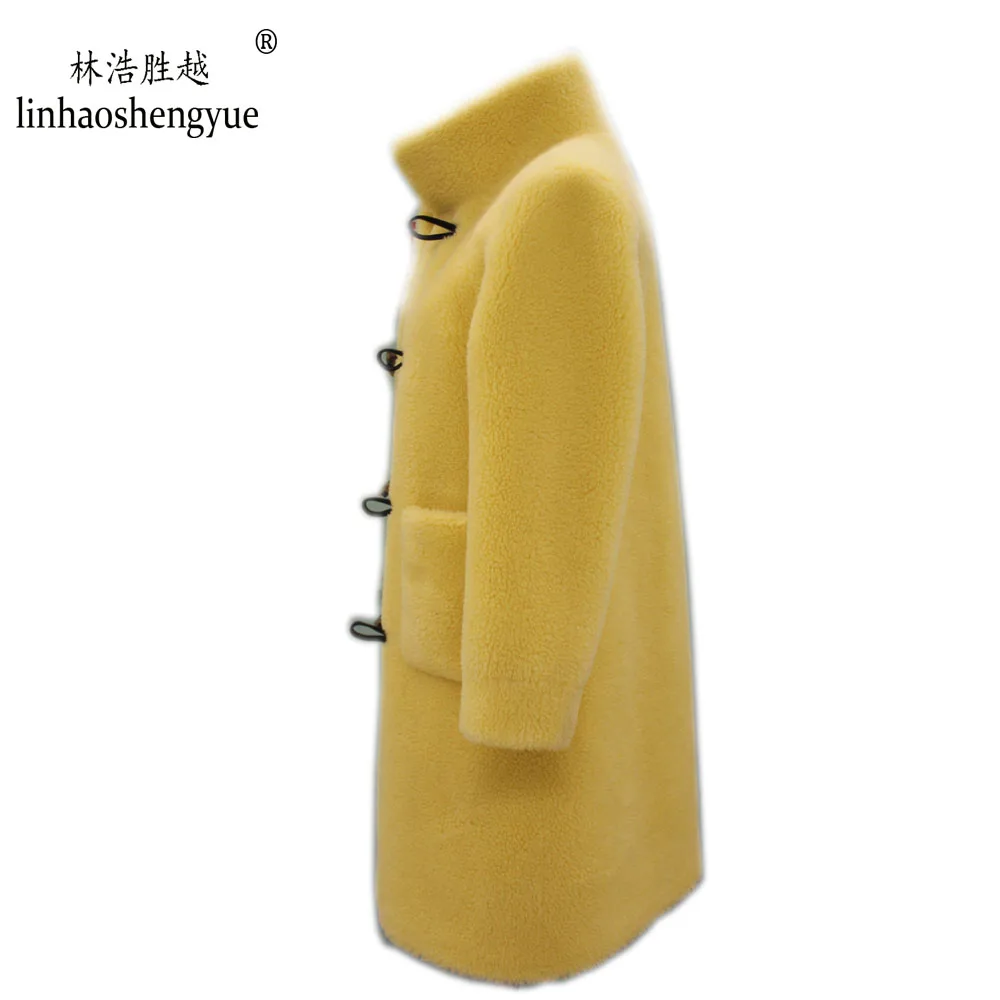 Linhaoshengyue  2020 Spring New Fashion Women Blends Wool 90cm Lenght Coat Spring Autumn Winter Fashion Freeshipping