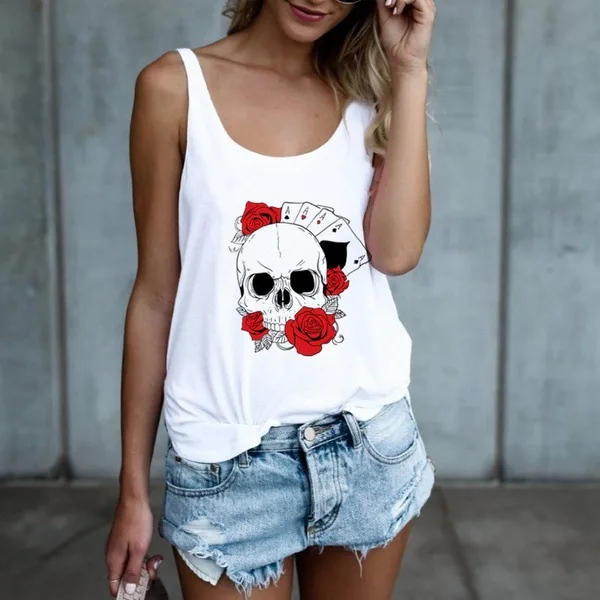

Skull Rose Print Top Women Plus Size Floral Casual Shirt Women Skull Rose Print Tops Sexy Streetwear Womens Clothing Harajuku