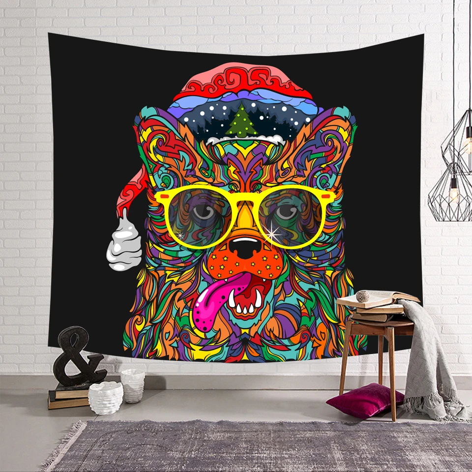 GRIDILANGO Customized Colorful Animals Painting Tapestry Wall Hanging Cat Dog Leopard Bed Sheet Table Cloth Home Decor Dropship | Дом и сад