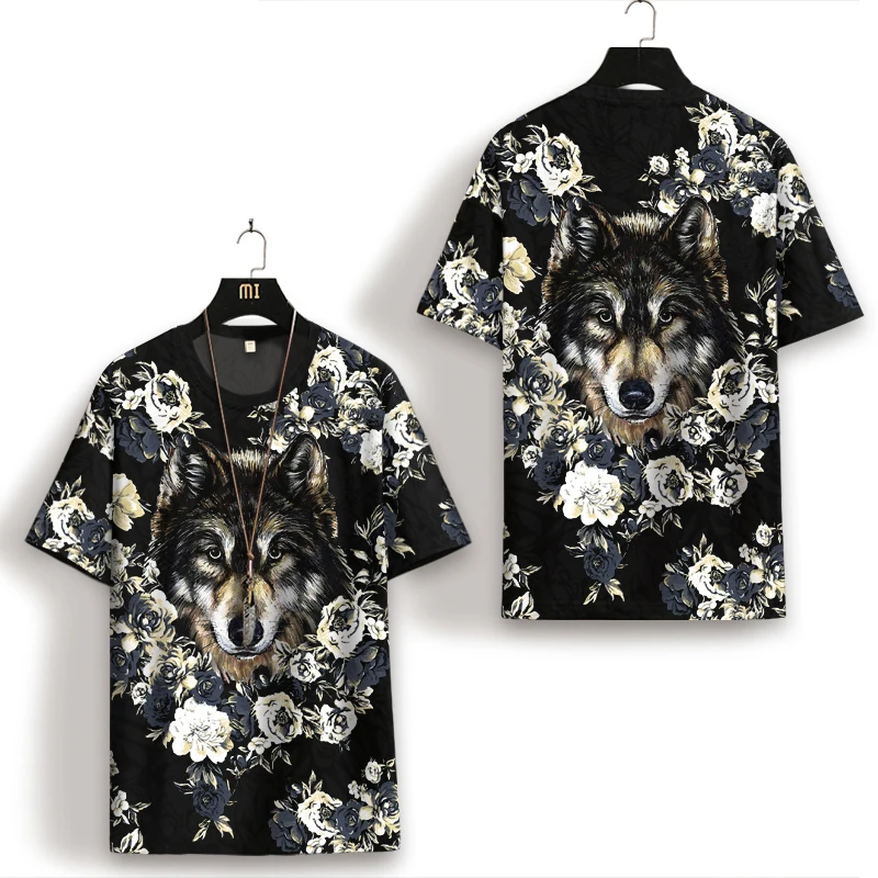 

Wolf Head Pattern Short-Sleeved T-Shirt Trend Social Guy Printing Young And Middle-Aged Casual Loose All-Match Men's Shirt S-6XL