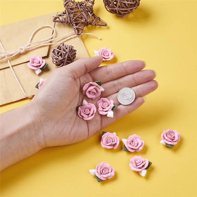 40 шт. фарфоровые кабошоны ручной работы розовые цветочные глиняные бусины