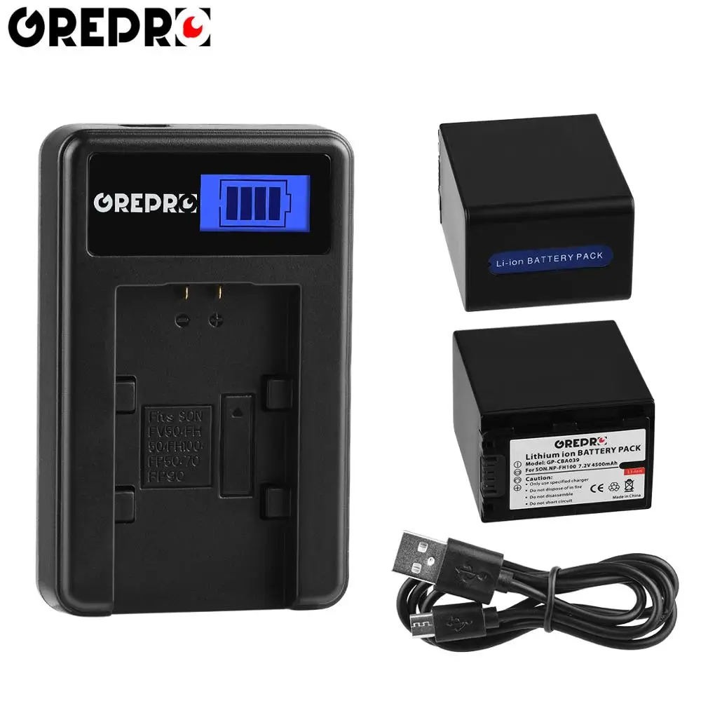 Аккумулятор NP FH100 4500 мАч 2 шт. зарядное устройство с ЖК-экраном и USB-портом для Sony