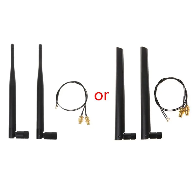 

6dBi 2.4GHz/5GHz Dual Band WiFi Router Network Card RP-SMA External Antenna 2 x U.fl IPEX Cable