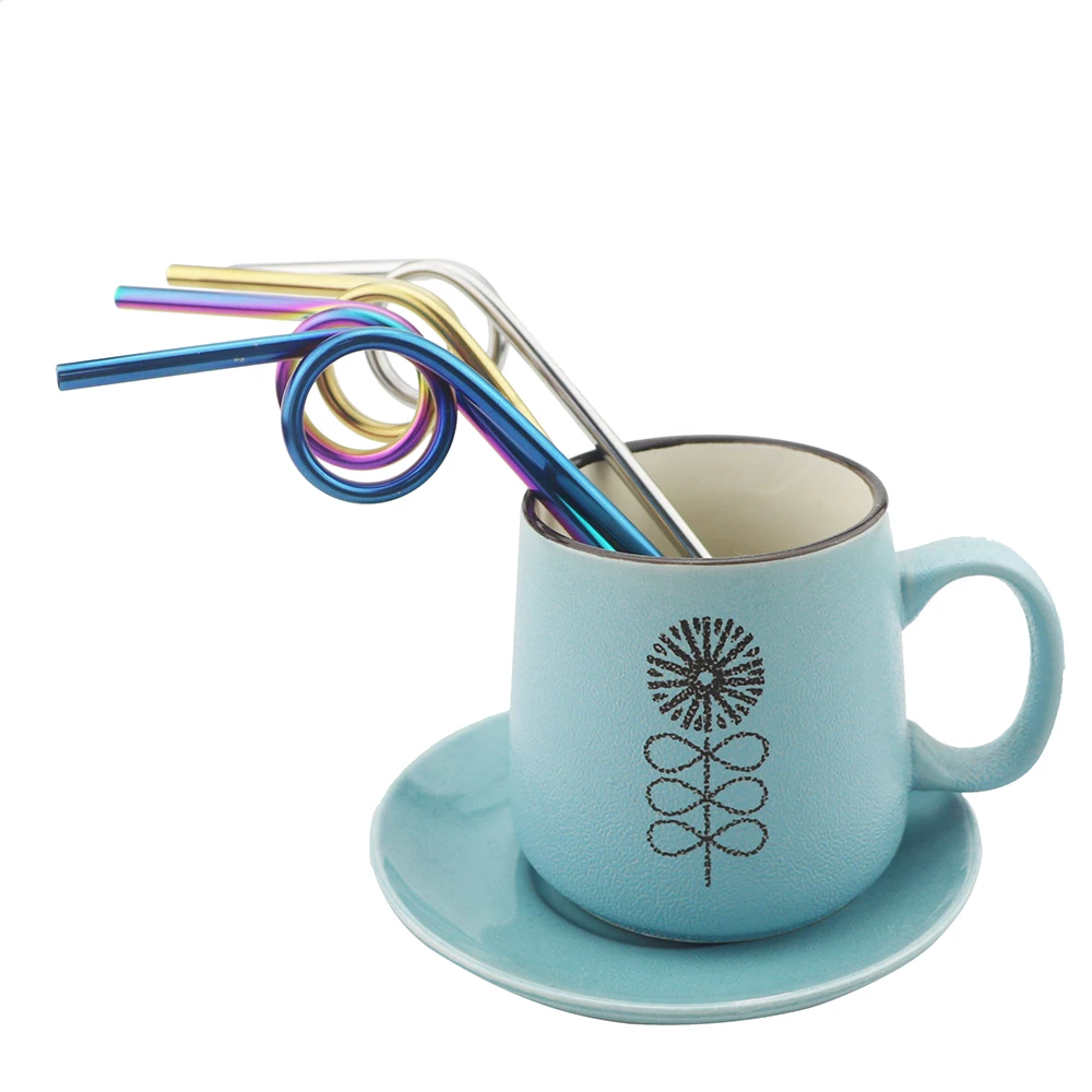 

6Pcs Metal Straw Reusable Drinking Straw 96 Loop Shape Colorful Straw Stainless Steel Straws Party Supplies Bar Accessor