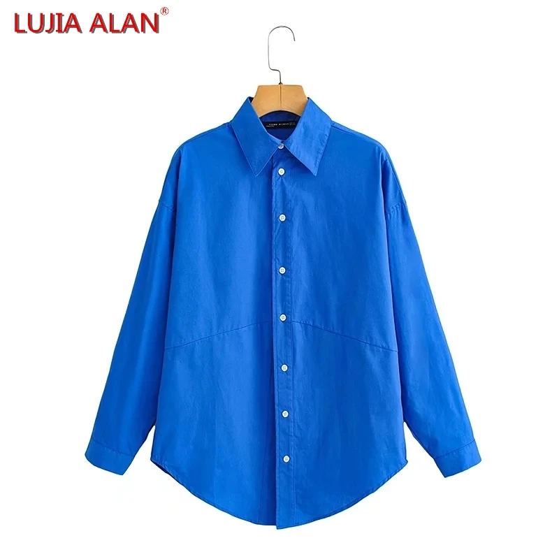 

LUJIA ALAN Женская шикарная дизайнерская голубая рубашка с длинным рукавом женская блузка повседневные женские свободные топы Блузы S9869