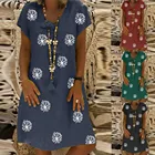 Женское льняное платье с цветочным принтом, повседневное свободное мини-платье с V-образным вырезом и коротким рукавом, 40 #, размера плюс