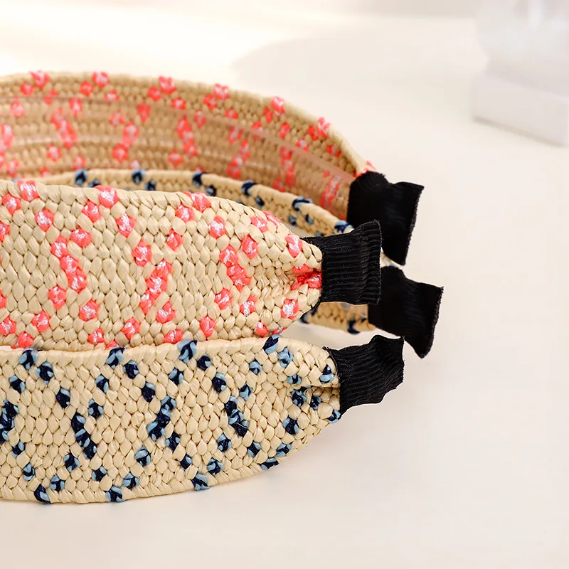 

2021 New Boho Hairband Summer Straw Weaving Knotted Headband for Women Cross Handmade Hair Hoop Hair Accessories