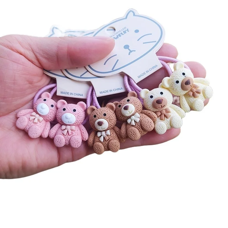 

2PCS Cartoon Bear Kids Elastic Hair Bands Children Hair Ties Cute Girls Hair Accessories Baby Headdress