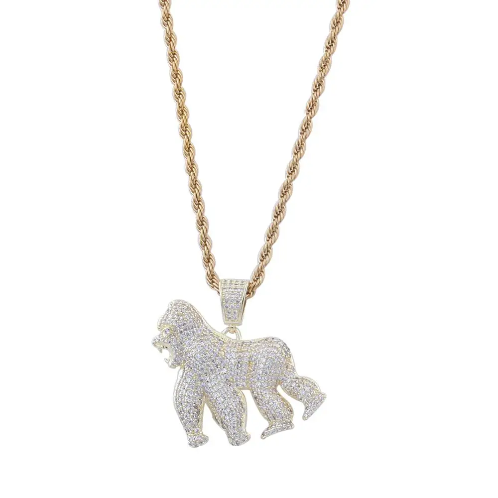 Ожерелье King Kong полностью AAA CZ Циркон Bling Iced Out животное Горилла Подвески ожерелье