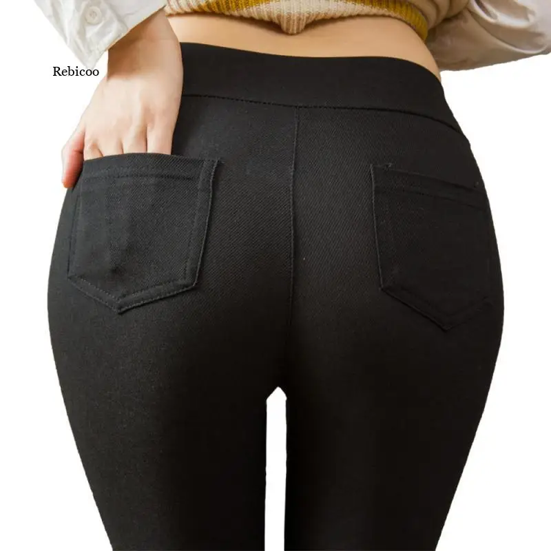 

2021 New Plus Size Women's Pencil Pants Solid Color Cotton Trousers Pocket Trousers Slim Jeans Skinny Jeans
