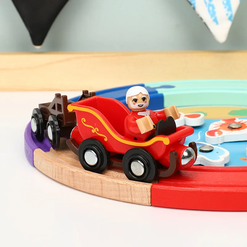 Деревянный маленький поезд трек-сцена аксессуары + Радуга Магнитная рыбалка пруд