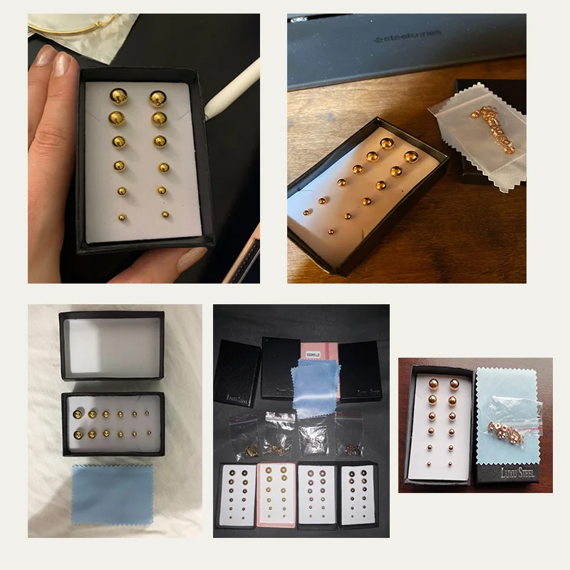 Серьги-гвоздики LUXUSTEEL из нержавеющей стали круглые гладкие украшения с круглым
