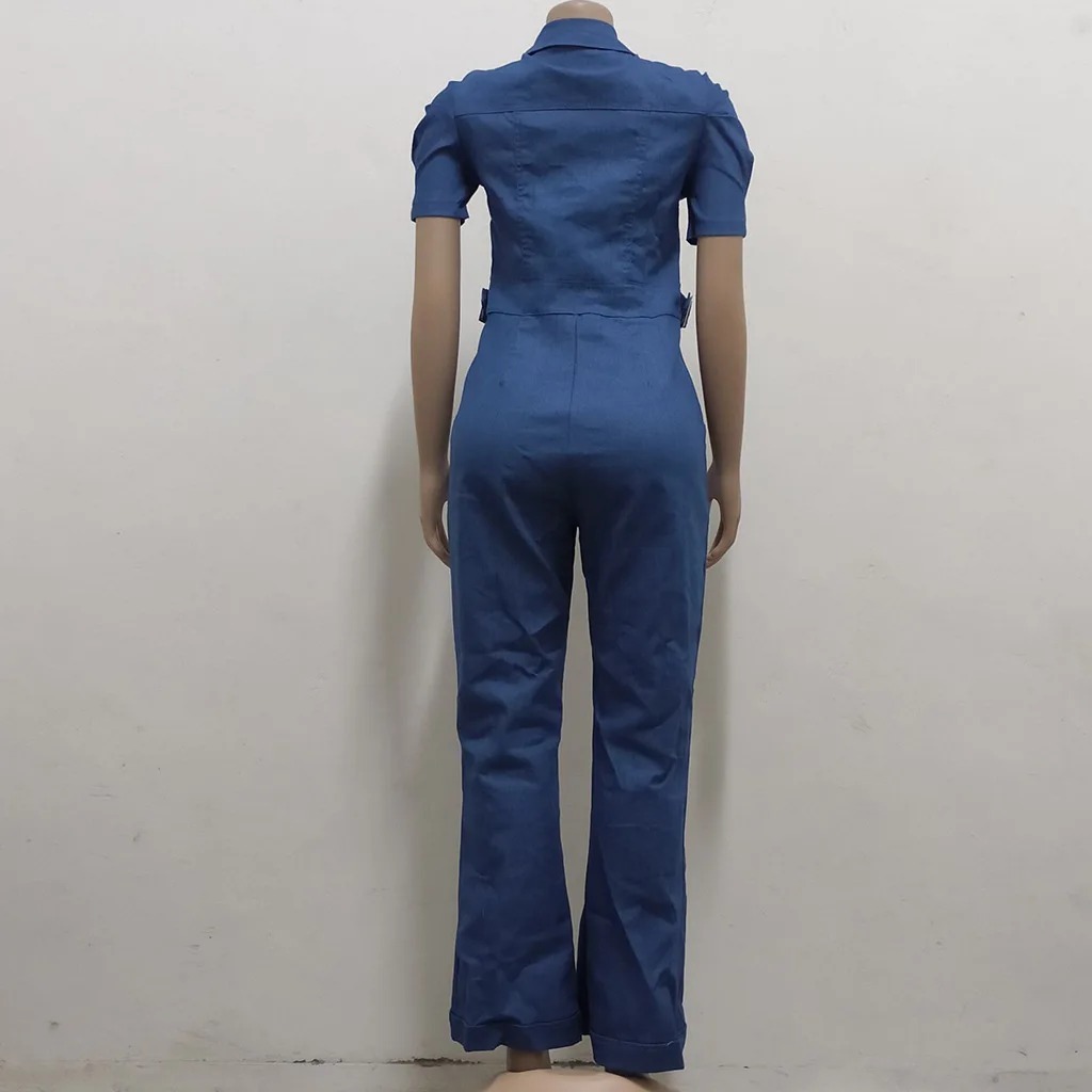 

Slim Denim Jumpsuit For Women Streetwear Female Rompers Bodycon Casual Pockets Overalls Women Zipper Up Jumpsuits