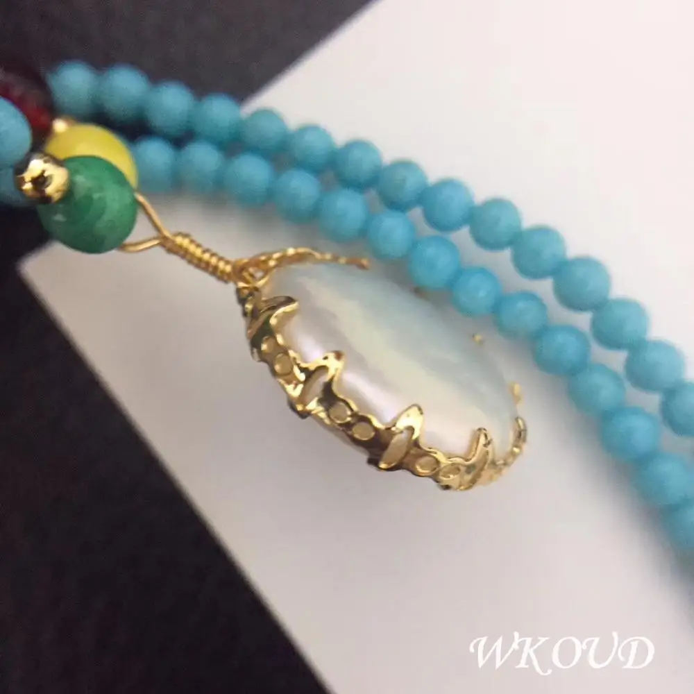 WKOUD жемчужные украшения барокко и бирюзовые цепочки ожерелье 14K позолоченные