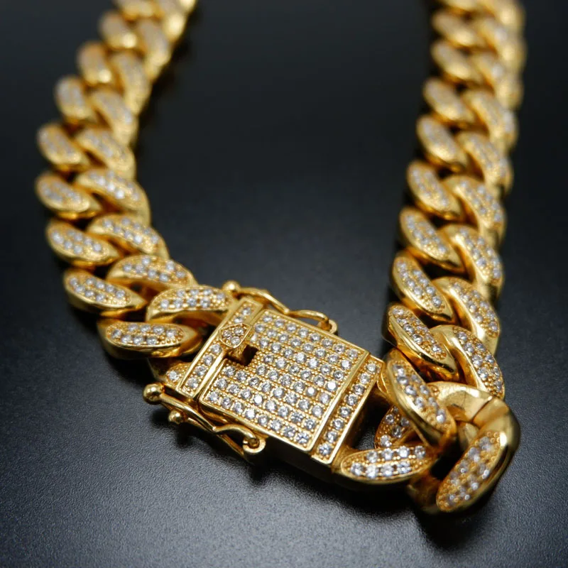 

JINAO Hip Hop New Style Male Micro Pave Cubic Zircon Necklace All Iced Out Gold Color Bling Jewelry Cuban Chain