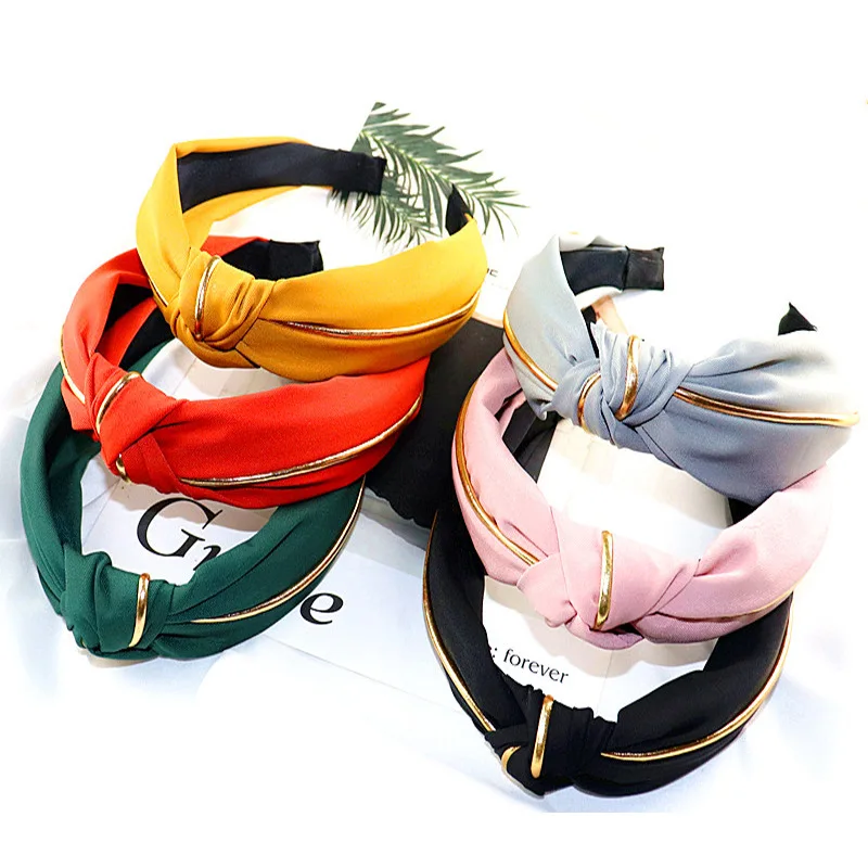 Повязка для волос с бантом женская модная однотонная Спортивная широкая повязка