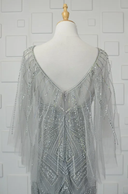 Вечерние платья с юбкой-годе Дубай золотистые блестки Украшенные бусинами для