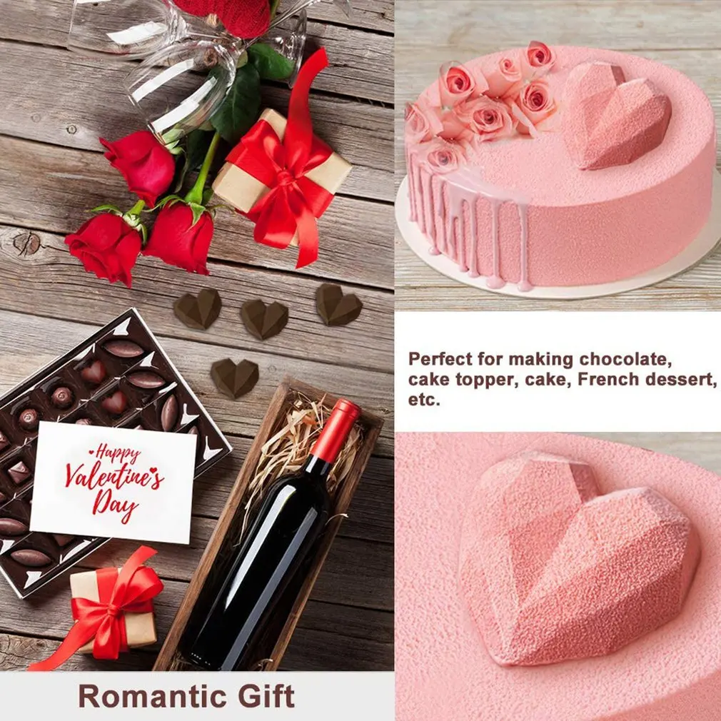 

6 Cavity 3D Diamond Love Heart Shape Mold Silicone Chocolate Cookie Muffin Baking Tool Sponge Mousse Dessert Cake Decorating