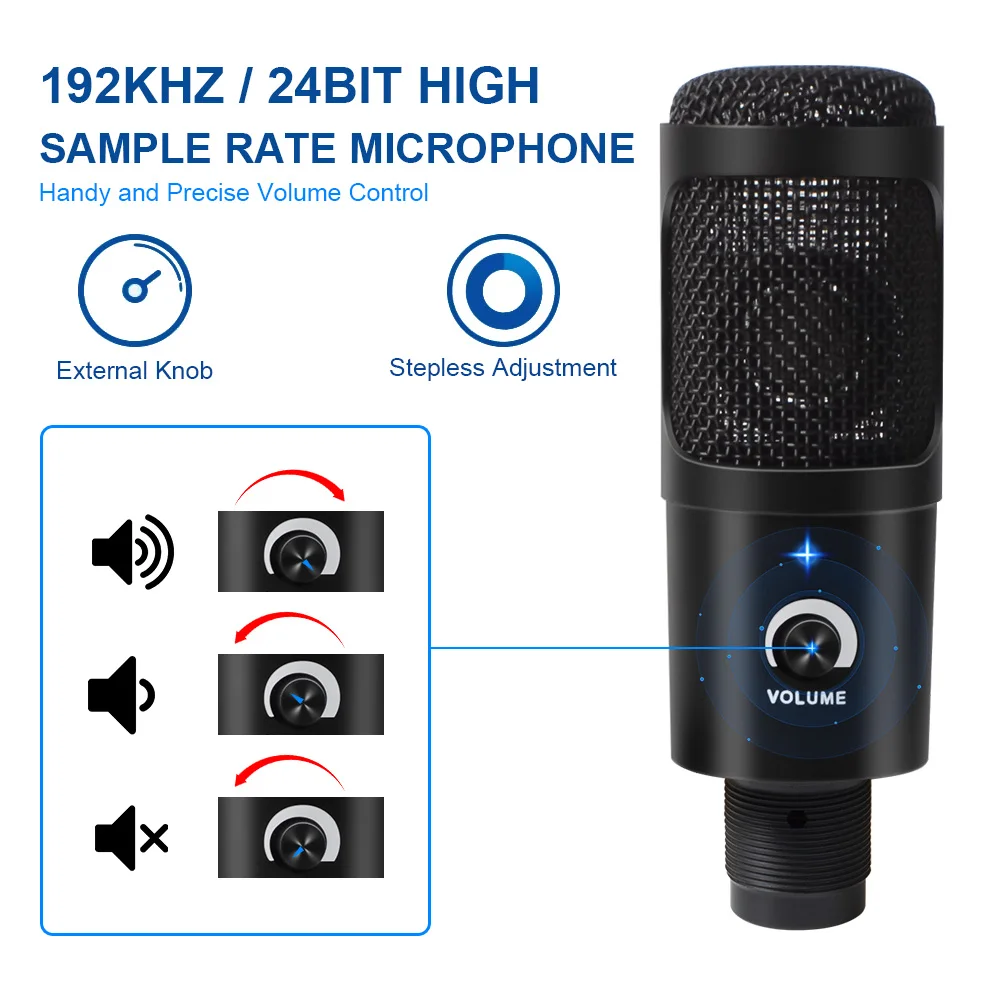 192 кГц/24Bit 2021 виниловые фоны с компьютерным микрофон Usb Plug & Play конденсаторный Boom Arm