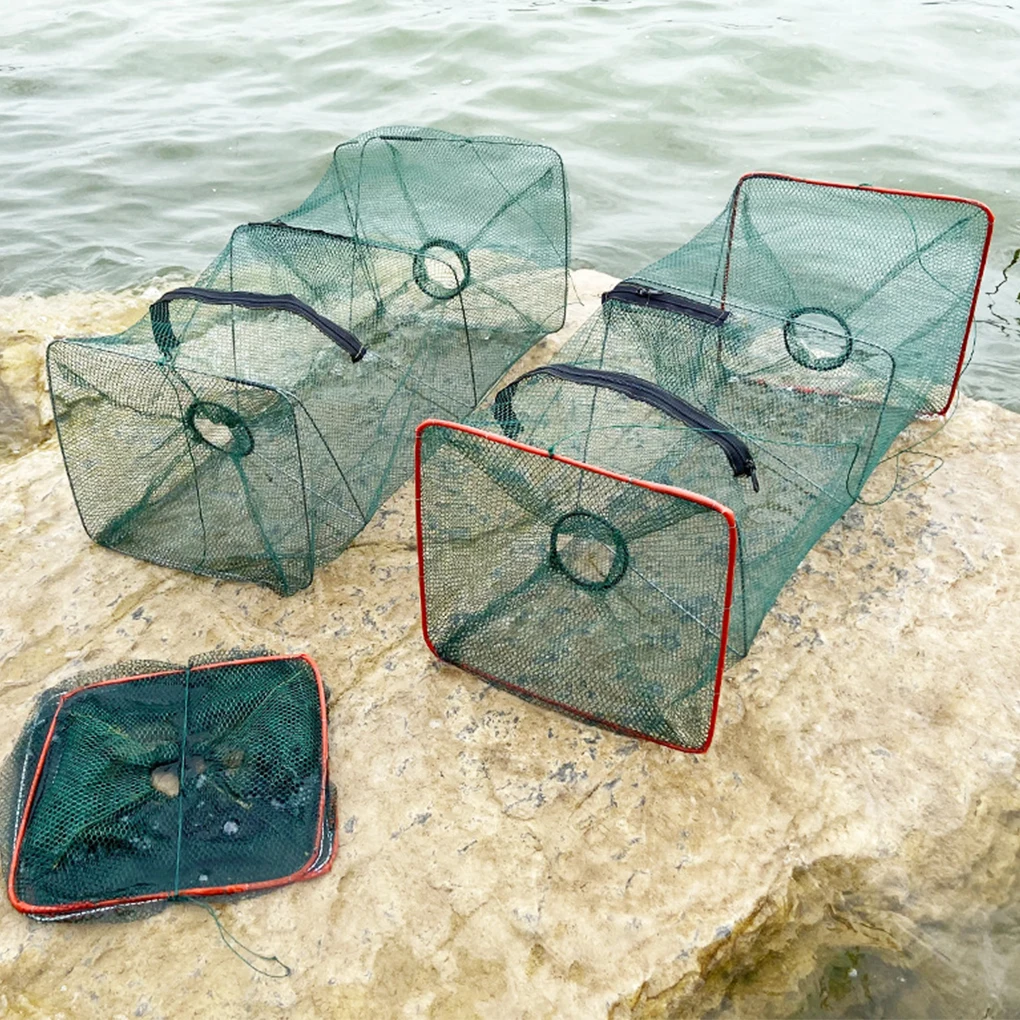 

Fishing Basket Foldable Portable Dip Net Fish Cage Nylon Steel Wire Fishing Pot Color Random, S, Non-edged