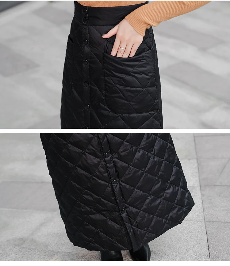 black Down cotton plus size vintage high waist clothes autumn winter casual maxi long skirts womens skirt women streetwear