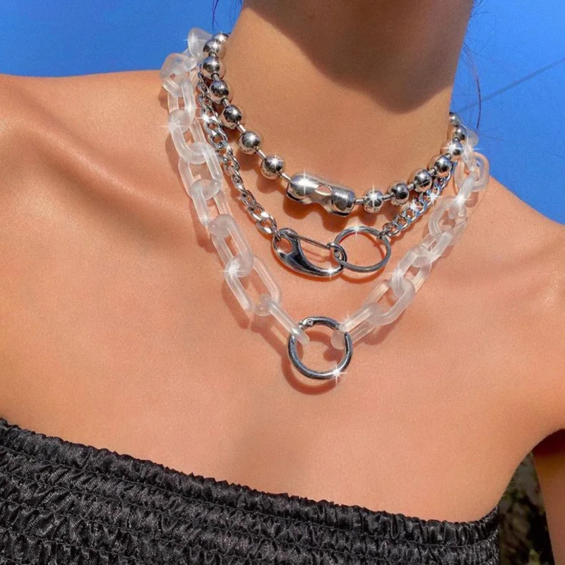 

Vintage Minimalist Metal Acrylic Chains Necklaces for Men Women Party Night Club Fashion Neck Jewelry Hip Hop Beads Choker Punk