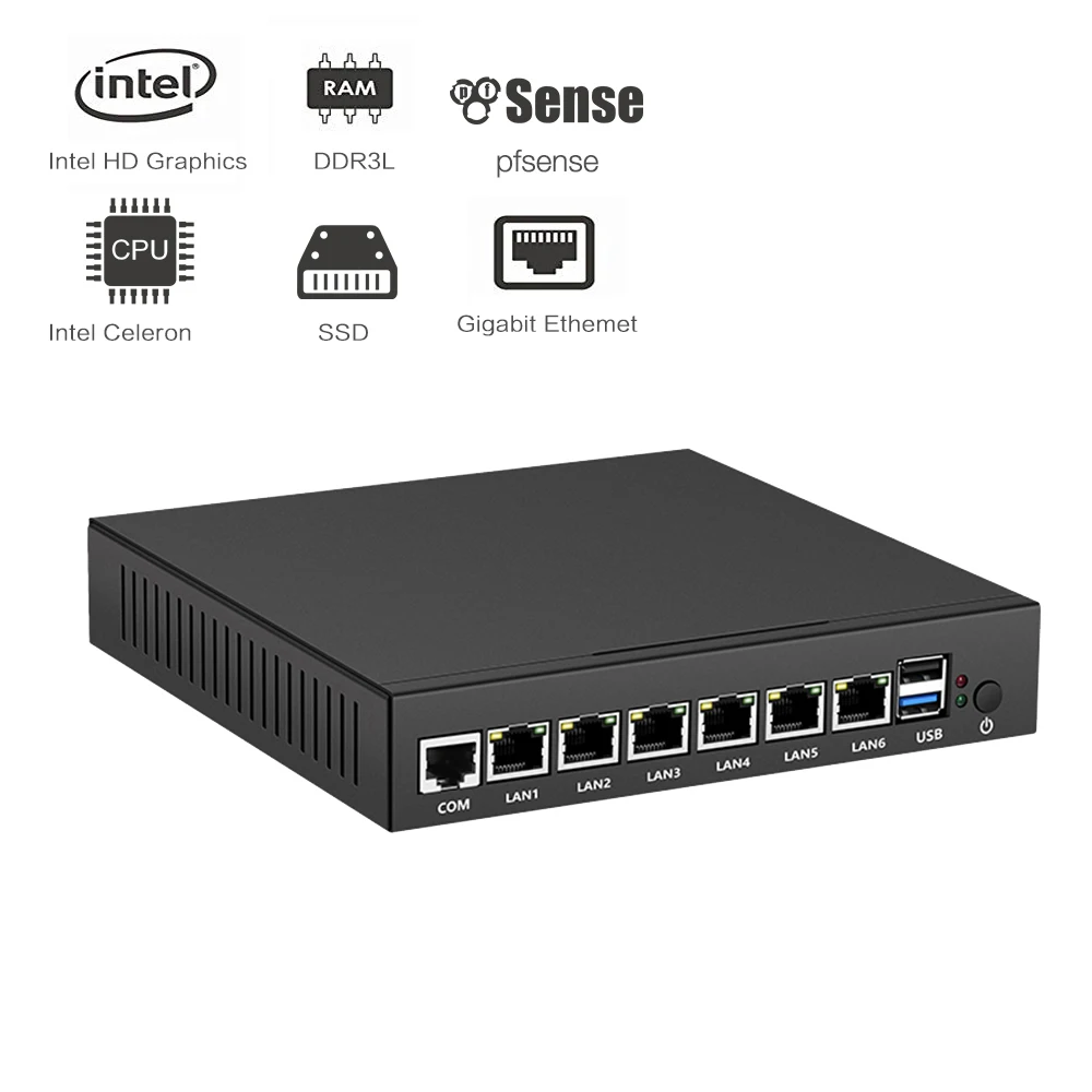 BEBEPC 6LAN Gigabit Ethernet Мини ПК Celeron N2830/N2930 компьютер промышленного маршрутизатор Pfsense