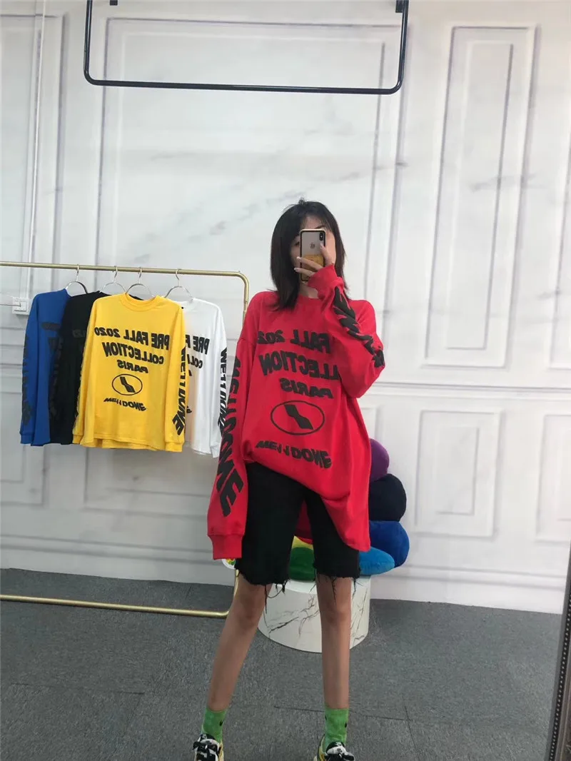 

3D foam Long sleeve WE11DONE T-shirt Men Women Oversized Tee Streetwear WELLDONE T shirts harajuku
