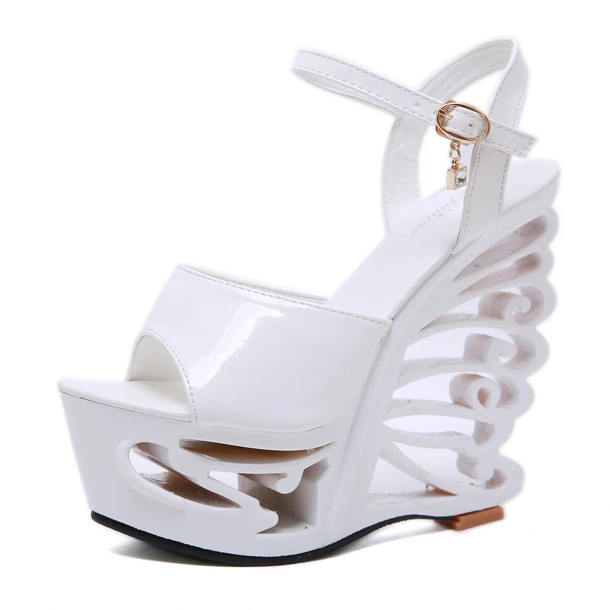 

Summer sandals fashion new leather buckle wrist strap metal decorative waterproof platform special-shaped heel super high heel