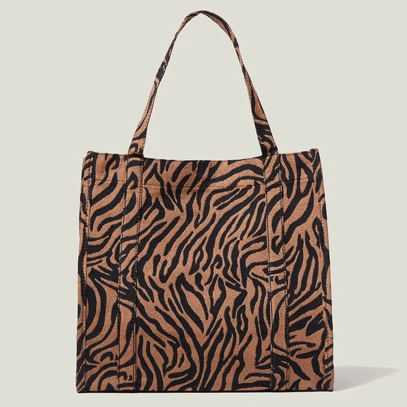 

2021 Autumn and Winter New Large Capacity Cotton Hemp Leopard Zebra Single Shoulder Bag Fashion Pattern Tote Women's Bag Handbag