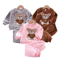 fashion infant clothing winter flannel baby warm suit casual baby girls clothes cartoon sweaterpants 2pcs boys pajamas set