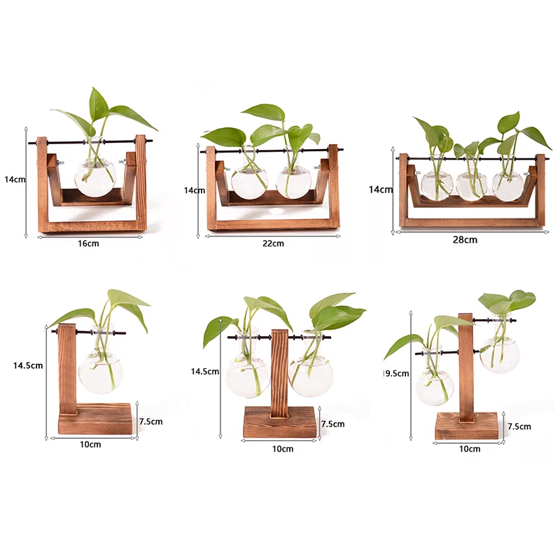 Hot Sale Glass And Wood Vase Planter Terrarium Table Desktop Hydroponics Plant Bonsai Flower Pot Hanging Pots With Wooden Tray | Дом и сад
