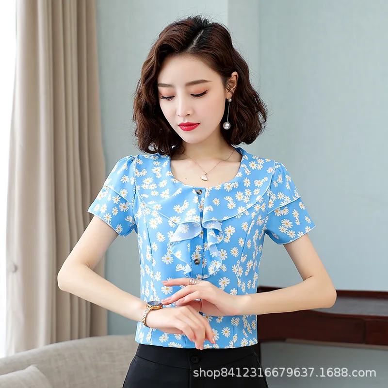 

Summer Korean Fashion Chiffon Women Shirts Office Lady Short Sleeve Blouse Plus Size 5XL Ladies Tops