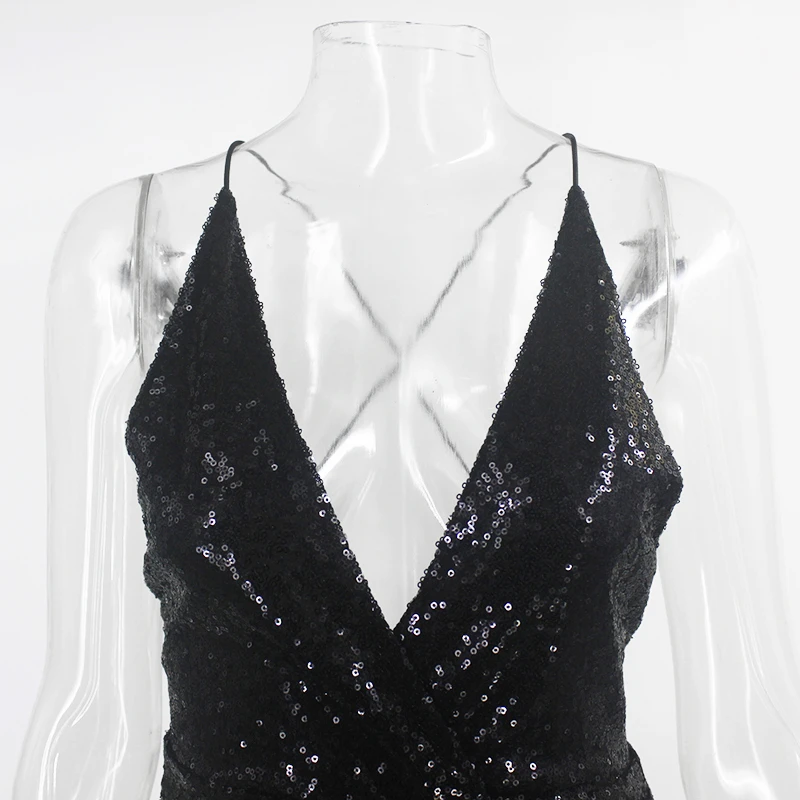 DRESSMECB Летние черные блесток Сексуальная Bodycon Платье Для женщин с низким вырезом на спине для ночного клуба вечерние платье блестящие Элегантные мини платье Vestidos