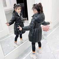 girls winter thickening hooded parkas baby kids children fashion long pu leather thick warm coat outerwear two colors
