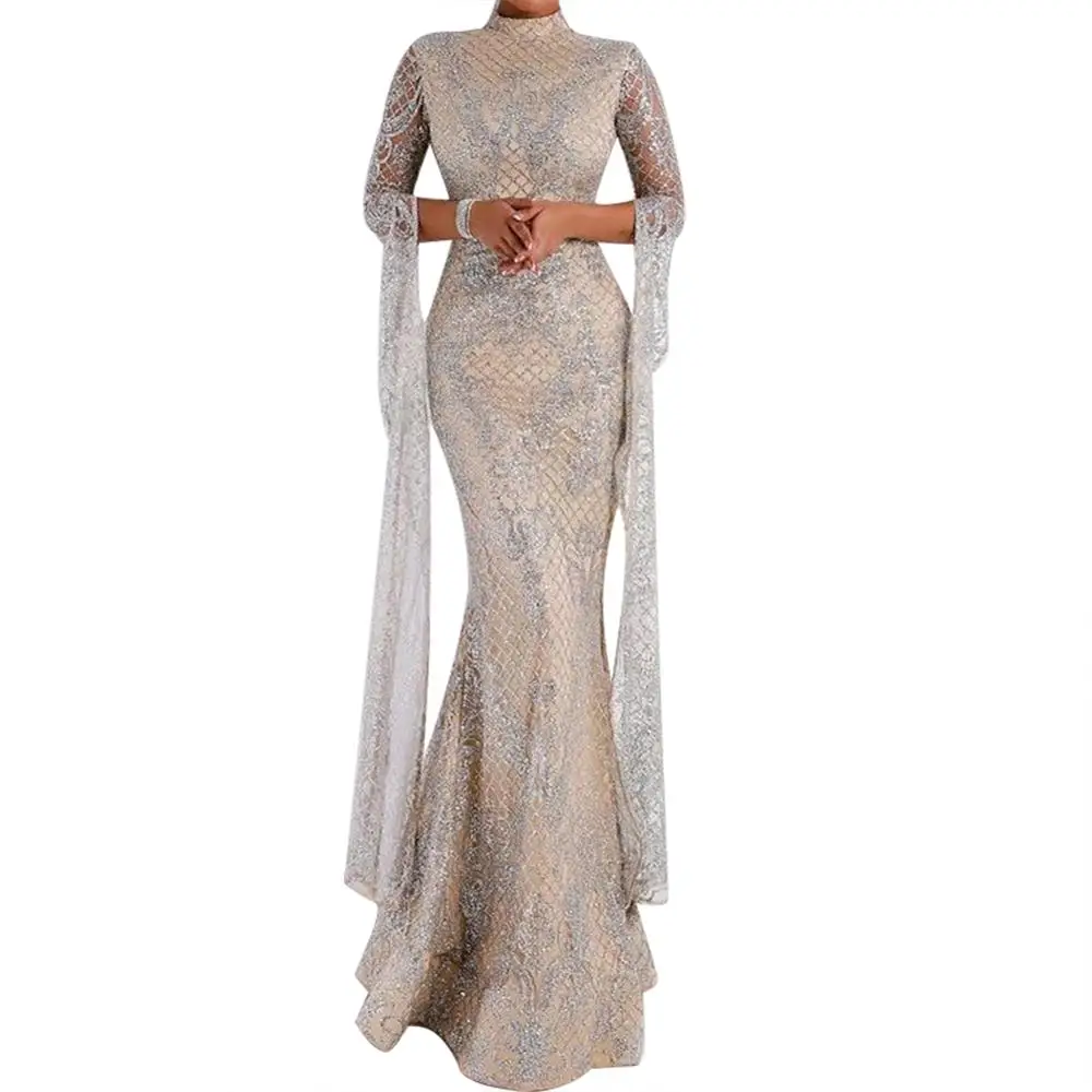 Echoine для женщин Серебряный узкое длинное платье с длинным рукавом Вечерние Сезон