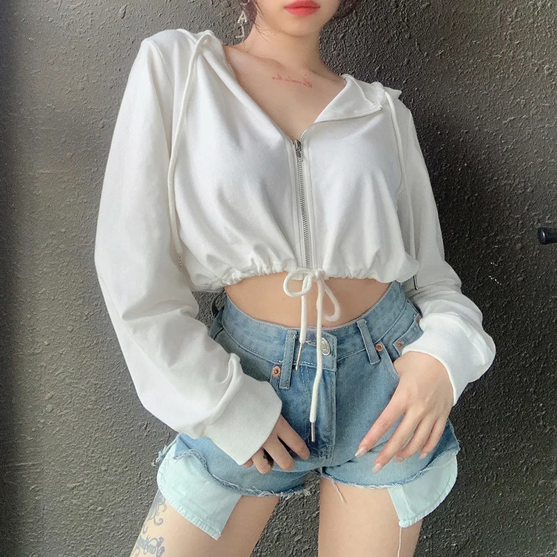 Модный короткий свитер на молнии с капюшоном пальто Осенний базовый