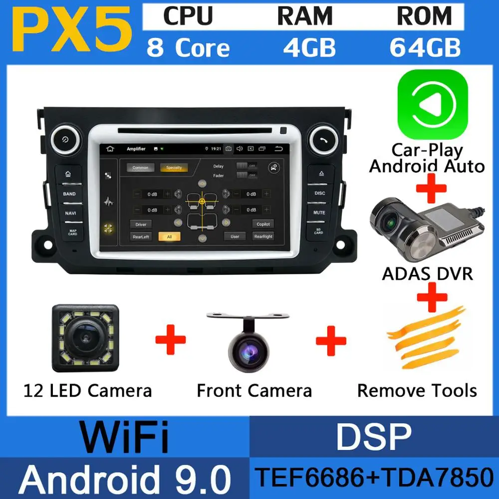 PX5-Adas-Carplay 5 USB порт PX6/Восьмиядерный 4 Гб ОЗУ Android 9,0 автомобильный dvd-плеер для Mercedes Benz Smart Fortwo 2011 2012 2013 Автомобильный gps Радио DSP - Цвет: PX5-Adas-Carplay