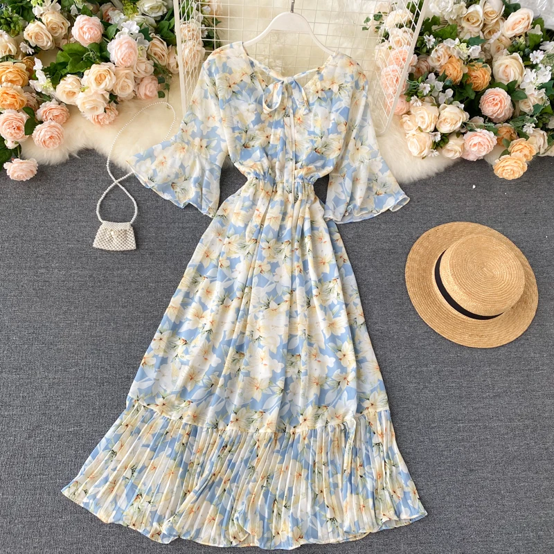 Женское длинное платье SINGRAIN Пляжное с цветочным принтом винтажное романтичное