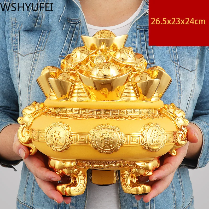 Китайская Золотая миска счастливого сокровищ Fengshui статуя из смолы домашний