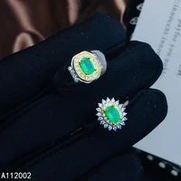 kjjeaxcmy fine jewelry natural emerald 925 sterling silver new gemstone men women ring couple suit support test popular