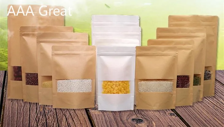 100Pcs/Lot Packing Zip Lock Kraft Paper Window Bag Stand Up Gift Dried Food Fruit Tea Packaging Pouches Zipper Self Sealing Bags | Дом и сад