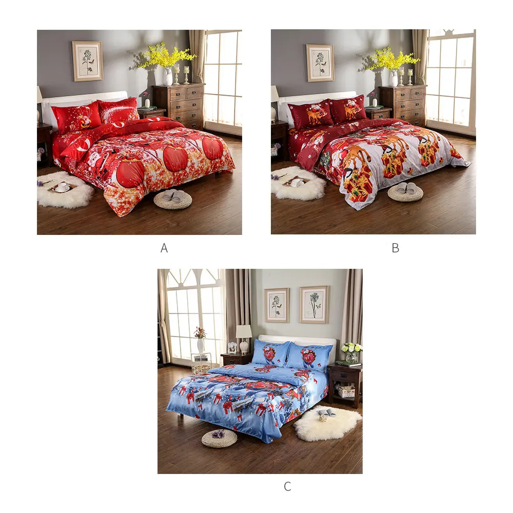 4pcs Christmas Santa Claus Bedding Sets Decorations For Home 3D Printed Cotton Set Duvet Cover Bed Bedclothes | Дом и сад