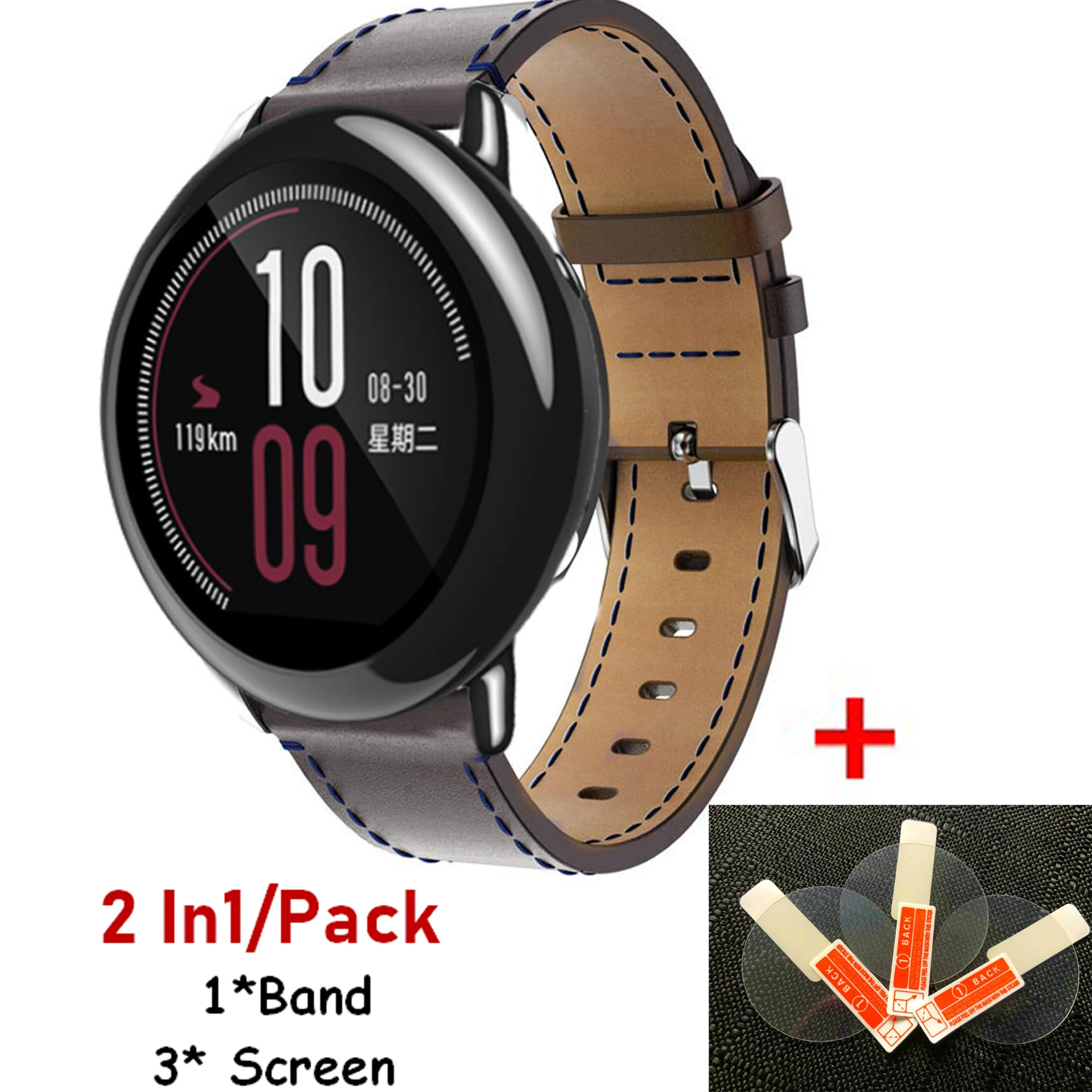 Ремешок кожаный для Huami Amazfit pace/2/2s/3 Stratos браслет смарт-часов 22 мм GTR2e/GTR2
