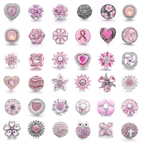 5pcslot mixed snap jewelry wholesale pink bloom rhinestone metal 18mm snap buttons fit diy snap button bracelet bangle necklace