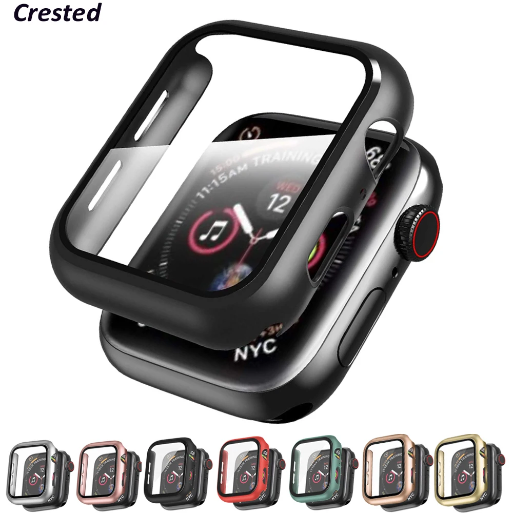 

Glass+Cover For Apple Watch Case 44mm 40mm 42mm 38mm Accessories Plated bumper Screen Protector iWatch series 3 4 5 6 SE 44 mm