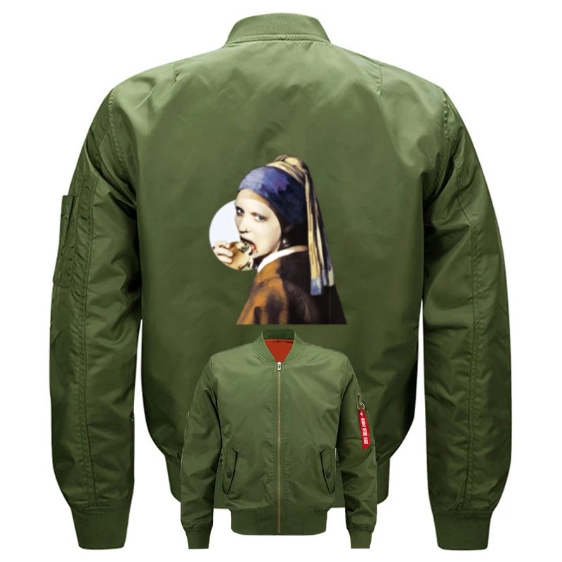 Весна осень тонкие мужские куртки топы MA1 для девочек с жемчужными серьгами